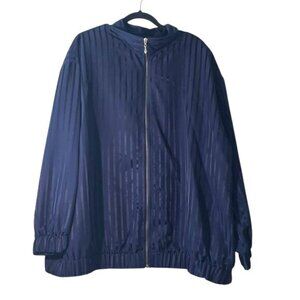 Sport Savvy Womens 3X Navy Blue Striped Full-Zip Jacket Polyester Lightweight
